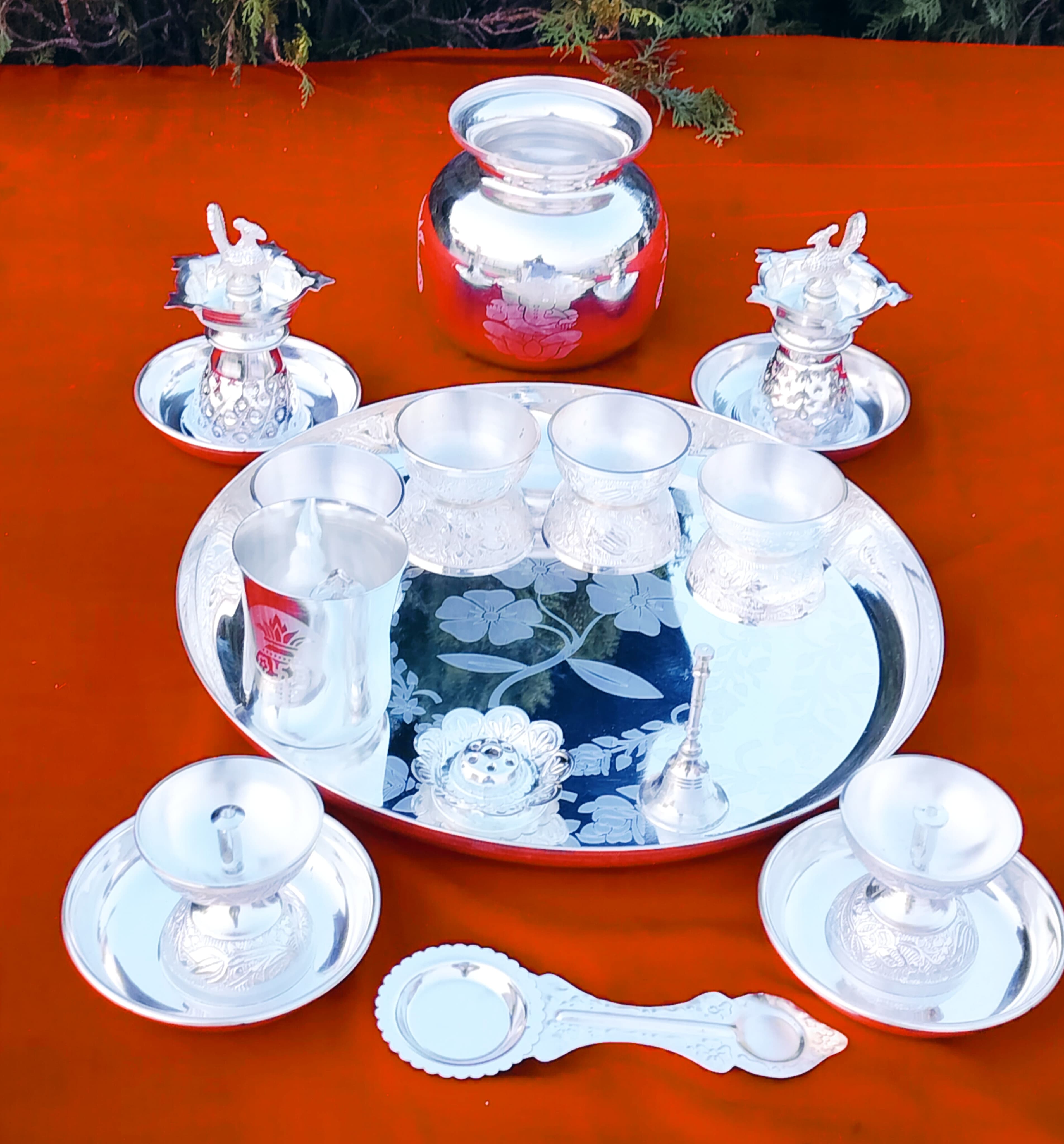 German silver pooja thali set of 18 pieces for varalakshmi pooja